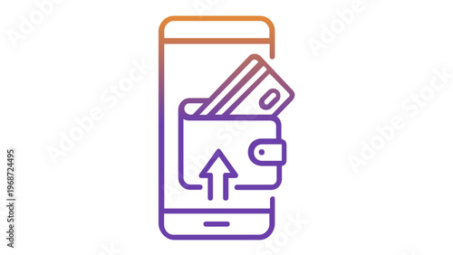 Modern mobile digital wallet vector icon illustration featuring a smartphone, wallet, and credit card for secure online payments, electronic banking, fintech transactions, and e-commerce services.