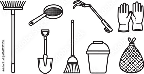 A collection of traditional kitchen tools and a modern blender on a table Vector