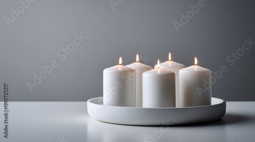 Elegant White Candles on Minimalist Plate for Calming Ambiance