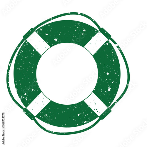 Green and white lifebuoy with rope isolated on white background