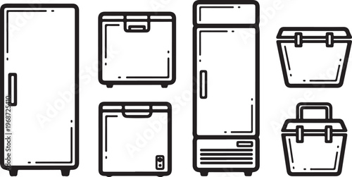 Minimalist line drawings of various types of bags and suitcases Vector