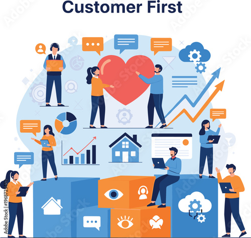 Customer service team supporting clients with care and efficiency illustration