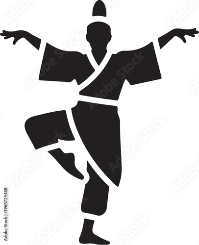 Martial arts, kung fu, silhouette, vector, black, white background, karate, chinese, traditional, costume