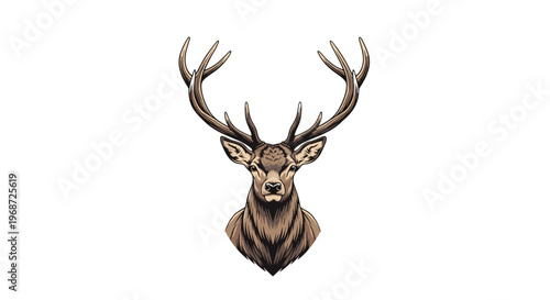 Majestic stag head with large antlers rendered in a detailed pixel art or graphic style, capturing the noble spirit of forest wildlife creatures.