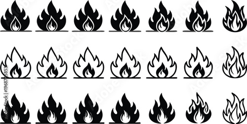 Professional Fire Flame Variations, Hazard Warnings & Safety Glyph Icon Collection