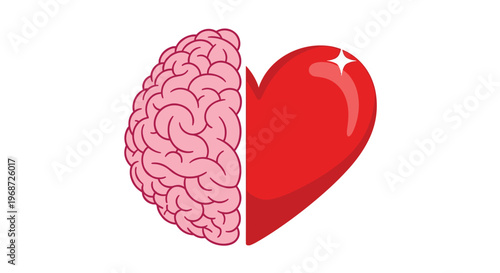 Illustration of a human brain and heart combined together representing the balance between logic and emotion in human nature.