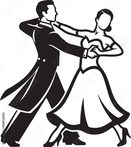 Black and white, vector dance couple, tango illustration, ballroom dancing