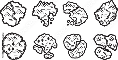 A collection of eight stylized brain illustrations with intricate patterns and textures Vector