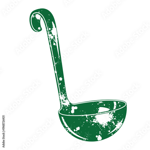 Green ladle with white spots on handle and bowl kitchen utensil scoop cookware