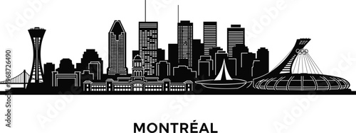 Montreal city skyline silhouette with iconic landmarks and modern buildings urban architecture isolated on white background vector illustration design