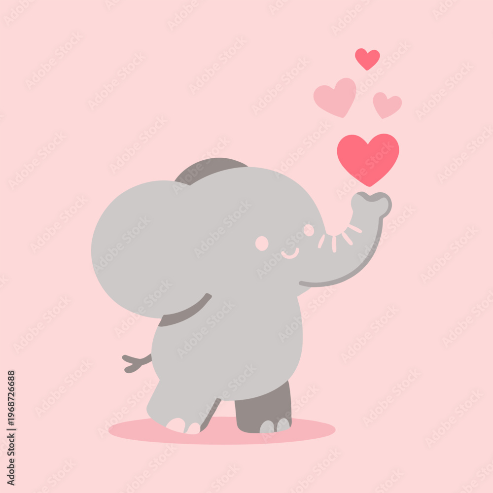 Obraz premium Cute cartoon elephant with floating hearts