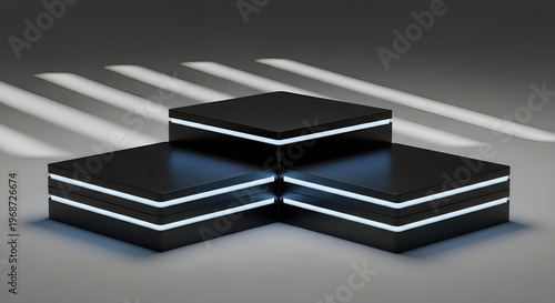 Modern black podium display 3d render for awards products and presentations