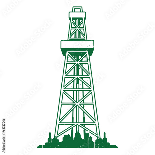 Green oil rig structure on white background drilling rig derrick metal structure
