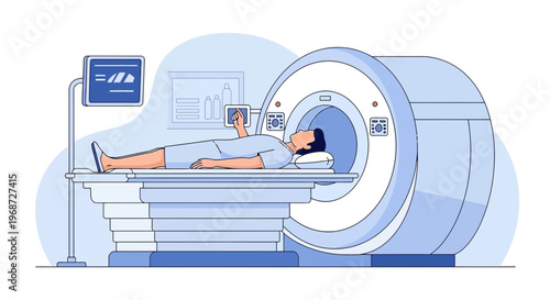 Patient undergoing MRI scan in modern medical imaging center, advanced technology in healthcare