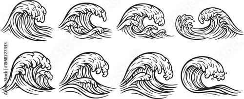 Sketch of various hairstyles with intricate curls and waves Vector