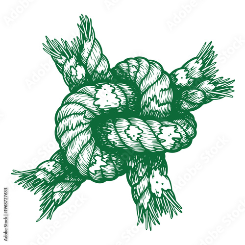 Green rope knot tied in thick strands