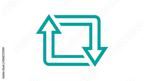 Teal minimalist vector icon illustration of a retweet or repost symbol, featuring two arrows forming a square loop for social media feed updates, sharing content, and digital communication design.