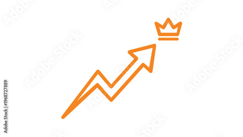 Orange Vector Icon of an Upward Growth Arrow with a Crown Symbolizing Influencer Success, Social Media Popularity, Leadership, and Achievement in a Minimalist Flat Line Art Style Illustration.