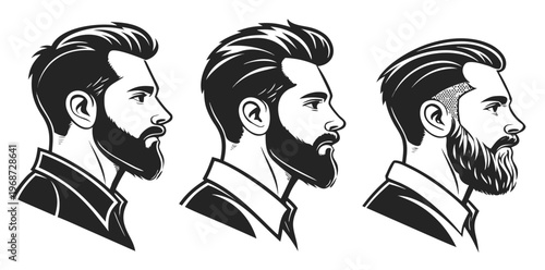 Large collection of men’s beard and mustache silhouettes in black vector style, ideal for barbershop logos, avatars, grooming guides, and design elements. vector 