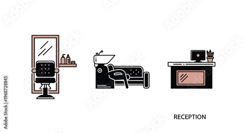 Vector illustration of a hair salon interior with chair sink and reception desk, Generative AI.