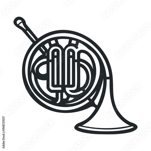 French horn musical instrument icon illustration representing classical orchestra brass music and symphonic performances with a clean, modern design.