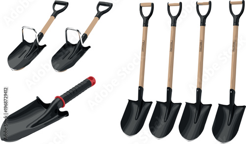 Shovel Tool Collection with Garden and Digging Shovels for Landscaping, Outdoor, and Construction Work