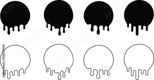 Set Current circle spot paint, stains or circle labels. Liquid drops icons. outline  Dripping liquid or paint flows - stock vector. Dripping paint icon Current liquid. Paint flows. Melted circle logo.