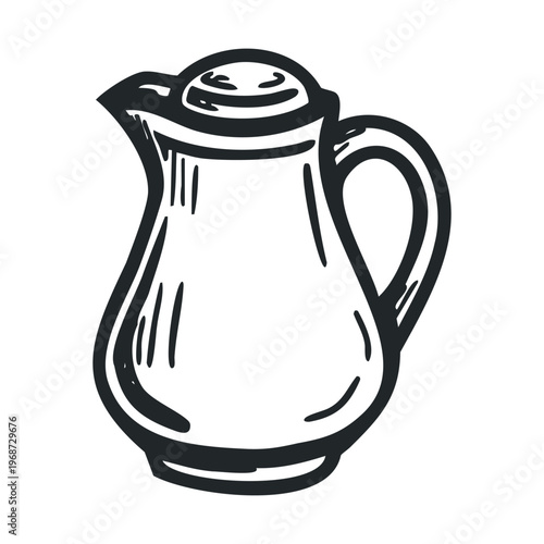 Hand drawn vintage style pitcher illustration featuring a classic design with a handle and spout, perfect for serving various liquids.