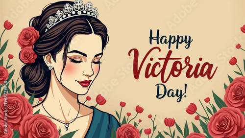 Victoria Day, Happy Victoria Day, Cartoon Queen, Royal Illustration, Floral Greeting