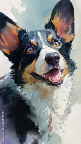 Cardigan Welsh corgi watercolor portrait