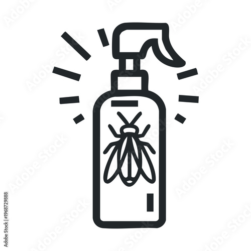 Insect repellent spray bottle icon illustration representing pest control solutions and protection against flying insects in a simple graphic style.