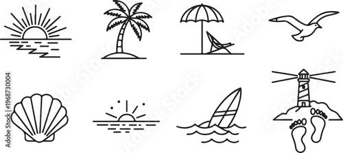 Simple line drawings of various animals and objects in a minimalist style Vector