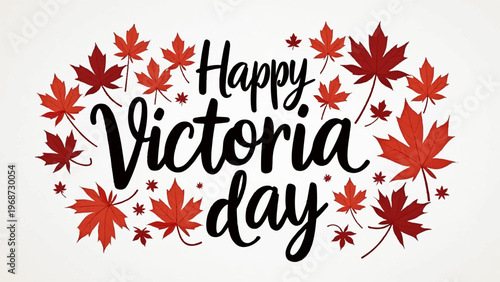 Happy Victoria Day, Canadian holiday, maple leaf, greeting card, vector illustration