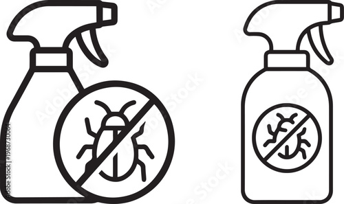 spray bottle insecticide disinfectant line icon set vector illustration
