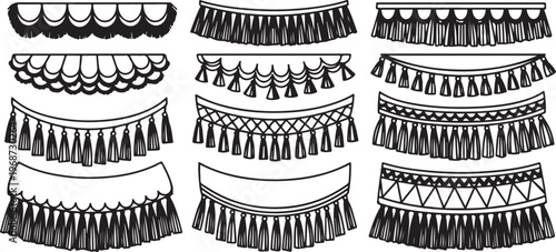 Step-by-step diagrams of different styles of skirt construction and patterns Vector