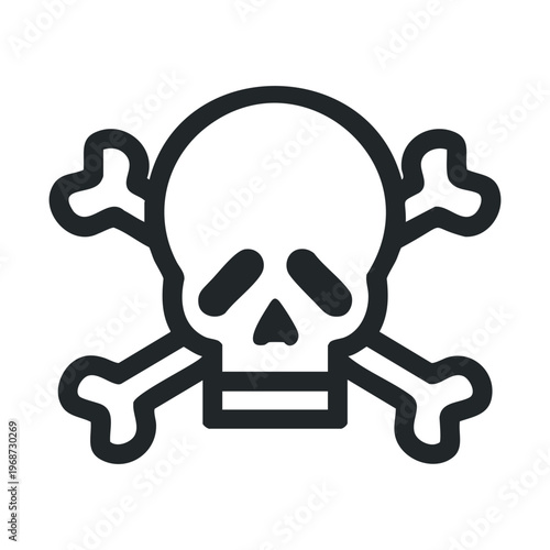 Stylized skull and crossbones icon representing danger, warning, poison, and mortality, often used as a symbol for hazardous materials or pirate themes.