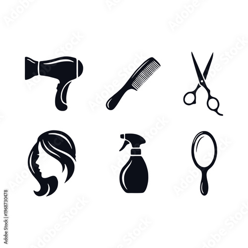 icon of women's beauty salon, hairdresser, hair scissors, mirror, comb, salon needs