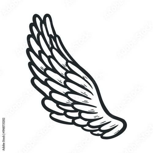 Stylized cartoon wing illustration with thick black outlines depicting a single feathered appendage in a simple, artistic doodle style.