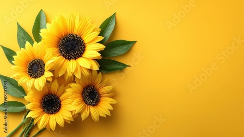 Bright Sunflowers on Yellow Background for Vibrant Floral Design