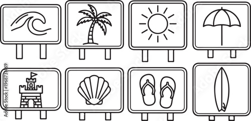 A collection of eight basic symbols representing natural elements and objects Vector