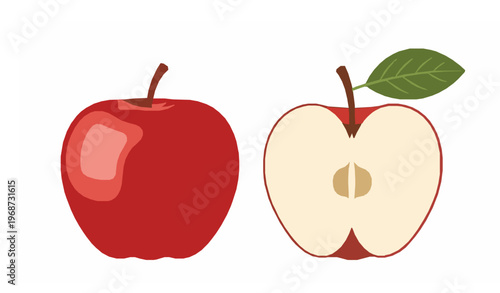 Apple slice vector illustration with whole and cut fruit design isolated on white background fresh food concept