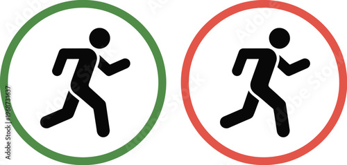 Running man icons green red circles traffic safety signs pedestrian signal symbol vector illustration design