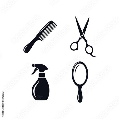 icon of women's beauty salon, hairdresser, hair scissors, mirror, comb, salon needs