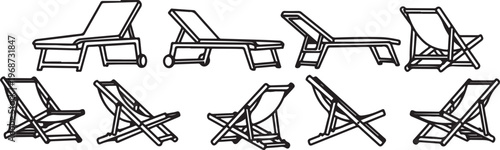 A collection of simple line drawings of chairs and tables. Vector