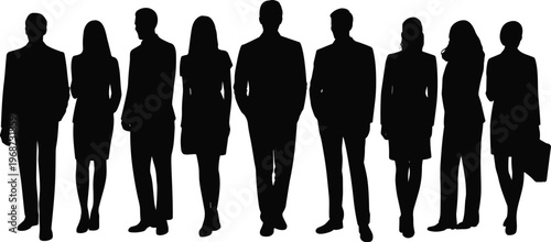 WebBusiness team silhouettes standing together, corporate unity, teamwork concept, professional group, flavector