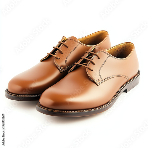Classic Tan Leather Derby Shoes on White Background