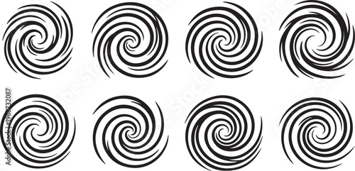 Intricate black and white spiral patterns in a repeating grid format Vector