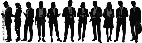 WebBusiness professionals silhouettes using mobile devices, teamwork, 