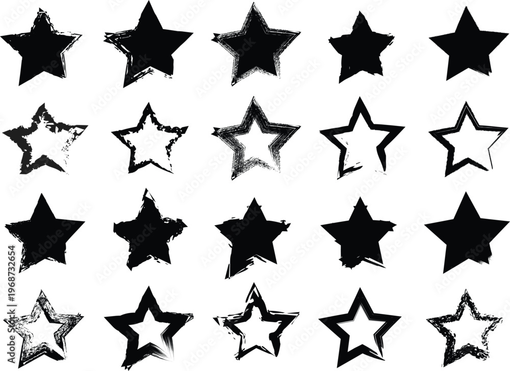 Obraz premium A collection of black and white star shapes on a white background