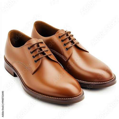 Classic Tan Leather Derby Shoes on White Background